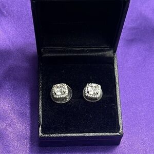 Elegant Silver Cubic Zirconia Halo Stud Earrings